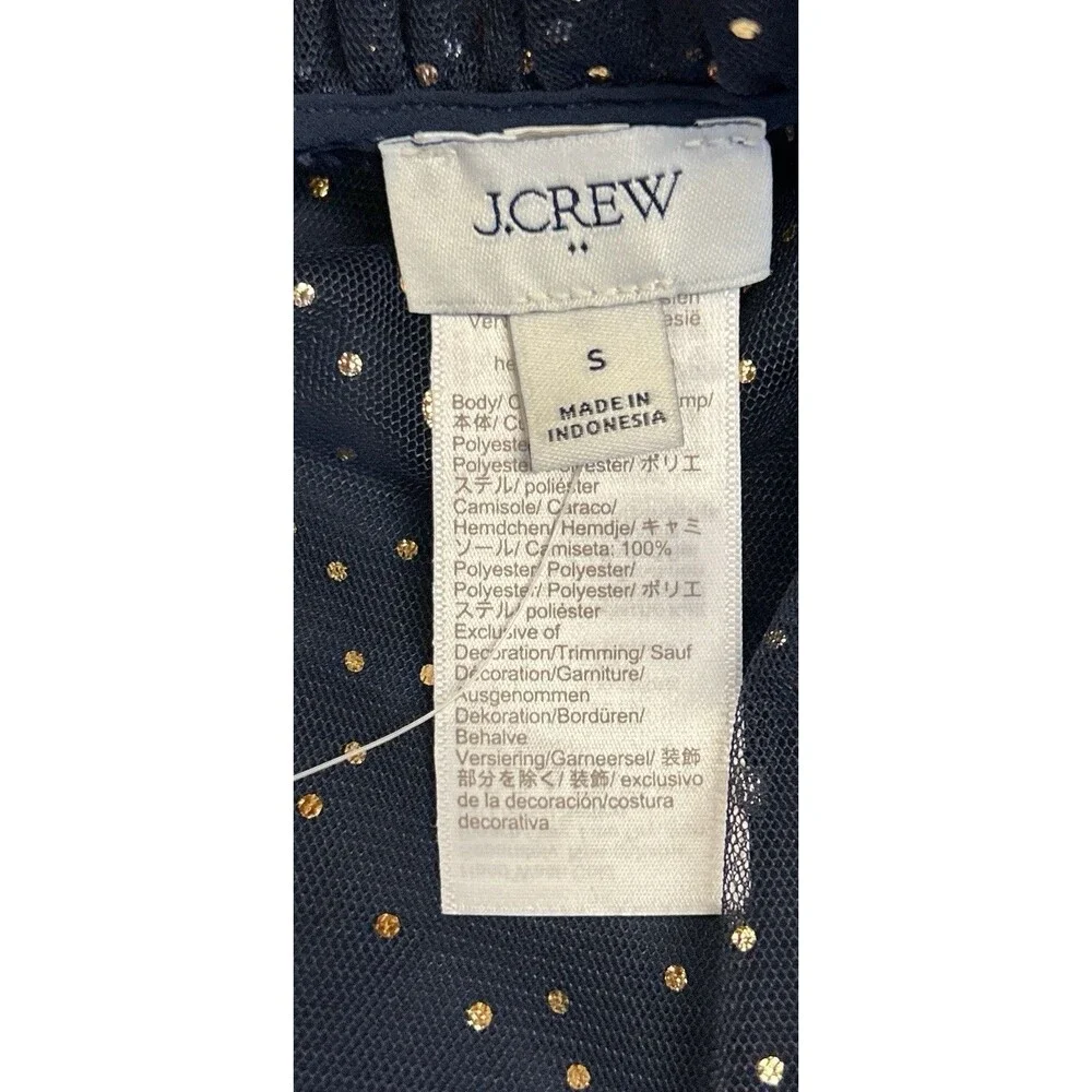 J.Crew Womens S Top Navy Blue Gold Foil Polka Dot Sheer Mesh with Camisole
